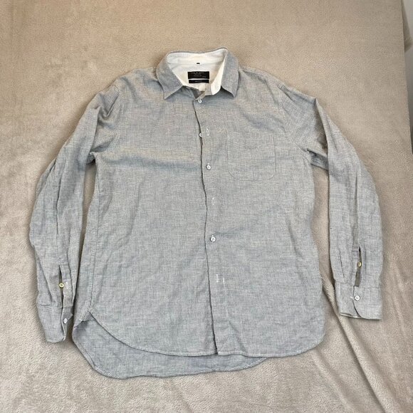 Rag & Bone Mens Button Up Shirt Classic Fit Medium Gray Herringbone Long Sleeves - Picture 10 of 11